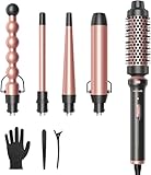 Wavytalk Lockenstab, 5-in-1 Lockenstäbe Set mit Lockenbürste und 4 austauschbaren Lockenwickler Keramikbeschichtung (13-32 mm), Erwärmung hitzebeständigem Handschuh and 2 Clips