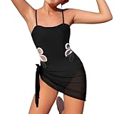 Beichwtd Badeanzug Mädchen, Einteiliger Badeanzug mit Verstellbaren Schultergurten, Einfarbiger Abdeckrock, Badeanzüge Kinder Schwimmanzug Bikini Teenager