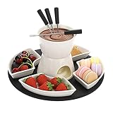 SUMNACON Keramike Schokofondue-Topf-Set mit Holzpalette 4 Gabeln 4 Tellern Schoko Fondueset Käsefondue für Schokolade Käse Fondue Familienessen Nachtisch Picknicks Geburtstagsfeiern Urlaubsfeiern