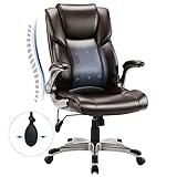 COLAMY Chefsessel aus Leder, ergonomisch, hohe Rückenlehne, Computer-Schreibtischstuhl mit gepolsterten Klapparmen, Verstellbarer Neigungsverriegelung, Drehstuhl für Erwachsene, Arbeitszimmer, Braun