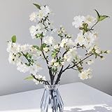 ROLLWAY 3PCS Künstliche Kirschblütenzweige Deko 49cm, Weiß Kunstblumen Frühling Kirschblüten Zweige Künstliche Blumen Kirschzweige Magnolienzweig Seidenblumen Frühlingsblumen Kunstzweige Sakura