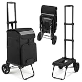 Housolution Einkaufstrolley Klappbar, 46L/136KG Kapazität Einkaufswagen Einkaufstasche mit Rollen, 2 in 1 Faltbarer Sackkarre Hackenporsche für Einkäufe und Reisen