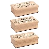 Ideen mit Herz Stempel-Set | 3 Holzstempel mit Sprüchen | je 6,5cm x 4cm x 2,2cm | ideal für Hochzeit, Glückwünsche, Einladungen (Herzlichen Glückwunsch | Ein kleines Dankeschön | Für Dich)