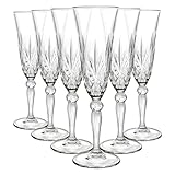 RCR 6X 160ml Melodia Champagnerflöten aus Glas - Wiederverwendbar Hochzeit Jubiläum Geburtstag Party Prosecco Wein Cocktail Gläser Set Crystal