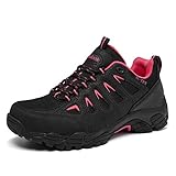 SHULOOK Wanderschuhe Damen Wasserdicht Leicht Trekkingschuhe Damen rutschfeste Stiefeletten Bergschuhe Outdoor Schuhe Damen Sneaker für Camping,Hiking,Angeln (Schwarz Rot EU 38)