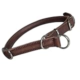 Rund & Weich - Zugstopp Hundehalsband Braun S - 45cm mit Verstellbarer Schnalle und eingearbeitetem stabilem Kern, Lederhalsband mit Zugbegrenzung, Zugstopper fellschonend, Rindsleder