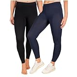SES Blickdichte Leggings Damen 2er Pack Schwarz/Navy Blue (48/50) - Baumwolle Leggins Mit Perfekter Passform und Komfort für Vielfältige Looks