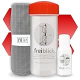 Freiblick Brillenbad (Rot) im Set mit 50ml Spezialreiniger und Mikrofasertuch | Brillenputztuch in Optiker Qualität | Brillenreinigung für jede Brille