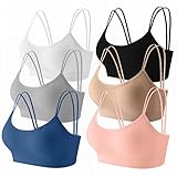 CLOUSPO Damen Bralette Doppelte Spaghettiträge Bustier Damen Seamless BH ohne Bügel Sport BH Schlaf BH Set 1/3/6er Pack (6er Pack,M)