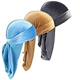 Durags Doo Rag Dew Rags für Herren, 360 Wellen, 3er-Pack, Samt, Durags, Kopfbedeckung, Totenkopfmütze, Headwraps für Männer und Frauen, 4c, Einheitsgröße