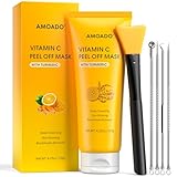 Vitamin C Kurkuma Peel Off Gesichtsmaske, Mitesserentferner Maske für Männer und Frauen, Mitesser Maske für Mitesser, Poren und Ölkontrolle mit Pickel Extraktor und Bürste, 120g