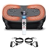 Vibrationsplatte Trainingsgerät, PBYRD Tragbare Ganzkörper-Vibrationsplattform für Lymphdrainage, 9 voreingestellte Modus & Auto-Modus Fitnessboard zur Gewichtsverlust-Formung, mit Widerstandsbändern,