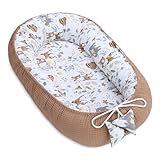 Babynest Neugeborene Nestchen Baby 90x50 cm - Kokon Handmade zweiseitig aus Baumwolle Waffel mit Babynestchen Hirsch Braun