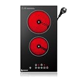 AMZCHEF Glaskeramikkochfeld 2 Platten, 3200W Kochfeld 2 Platten mit 9 Leistungsstufen, 2-in-1 Freistehend-/Einbau-Design, Touch-Steuerung, Mattierte Glasoberfläche, Kompatibel mit Allen Kochgeschirren