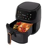 1350W Heißluftfritteuse Touchscreen-Luftfritteuse mit 8 Kochfunktionen, 5L Friteuse Heissluftfriteuse mit Edelstahl Heizrohr, Fritteuse Heissluft mit Sichtfenster mit 120 Min Timer (Schwarz)