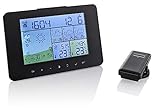 SOUCCESS SATELLITEN-WETTERSTATION Color Funk-Wetterstation mit 4 Tage Vorhersage, satellitengestützt, Außensensor, Thermometer, Luftfeuchte, Funkuhr, Windstärke/richtung, UVM, LCD, Schwarz