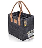 GOLDFALKE Flaschenträger für 6 Flaschen 1,5l EXTRA STABIL aus Filz – Flaschenkorb, Flaschentasche, Getränkekorb für Bier, Wein & Pfandflaschen – Flaschenaufbewahrung & Getränketräger (6 Fächer grau)