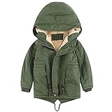 L SERVER Winterjacke für Jungen und Mädchen,warm Hoodie Outfits Dicke Mantel Baby Wintermäntel, Armeegrün(Verdickung), 92-98