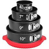 isheTao Springform 4er Set, 4/7/9/10 Zoll Kuchenformen mit auslaufsicherem Silikonschutz, Antihaft-Auslaufsicher mit abnehmbarem Boden, Käsekuchenform zum Backen, Schwarz