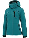 GEMYSE Damen Wasserdichte Berg-Skijacke Winddichte Skijacke Fleece Outdoor-Winterjacke mit Kapuze (Acid Blau,M)