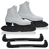 NAVESO Kufenschoner für Eishockeyschlittschuhe, Eishockey Schlittschuhe Kufenschoner, 1 Paar Elastische Kufenstrümpfe+1Paar Verstellbar Schutz Kunststoff, Kufenschutz Zubehör für Damen Herren Kinde