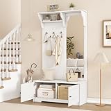 SACOOL 100 * 40 * 180cm Garderoben mit Spiegel,5 Kleiderhaken,2 Schränken und Regal, Flur Garderobenständer Kleiderständer mit Schuhschrank, Flurgarderoben, Kompaktgarderobe, Weiß