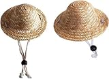 Strohhut für den Sommer, verstellbar, für den Außenbereich, für Welpen, kleine Kätzchen, Katzen, Sonnenhut, Hundehut, Kleidung und Zubehör, Braun, 1 Stück