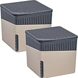 WENKO Raumentfeuchter Mod. Cube Luftentfeuchter für Räume bis 40 m³ reduziert Schimmel und Gerüche 2er Set mit 2 x 500 g Calciumchlorid nachfüllbar Größe je Box 13 cm Beige aus Kunststoff ABS