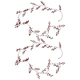 Weihnachtsgirlande – 190 cm künstliche rote Beeren, grüne Kiefernblätter, flexible dekorative Rebe, Urlaubstreppengeländer und Kaminsims, festliche Girlanden, Innen- und Außenbereich, Kamin, Fenster