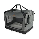 VOUNOT Hundebox faltbar, Transportbox Katze Hunde, Hundetasche, Oxford-Gewebe, Netzstoff, Atmungsaktiv, Transportabel, Metallrahmen, mit Griffen, Taschen, 60x44x44cm M, Grau