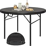 YITAHOME 122cm Runder Klapptisch mit Tragegriff Wetterfest für Outdoor/Indoor, Tragbarer Campingtisch mit Metallrahmen, Kunststoff Gartentisch mit 4cm Tischplatte für Party, Camping, Grill, Schwarz