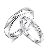 Josfeva Damen & Herren Paar Partnerringe 925 Sterling Silber Offen Verstellbare Versprechen Verlobungsring Hochzeitsring Band Ring mit Weiß AAAAA Zirkonia Geschenk für Frau Mann Freundin Freund