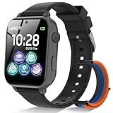 Smartwatch Kinder 4G - Smart Watch Uhr für Mädchen Jungen mit GPS, Telefon Anruf, Videoanrufen, Chat, SOS, Spiele, Schrittzähler, Wecker, Kinderuhr Telefonieren für Kids 4-12 Jahre Geschenk, Schwarz