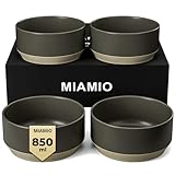 MIAMIO – Schüssel Set 4er / große Müslischalen Keramik (850 ml) Set für 4 Personen/Bowl für Ramen, Müsli, Salat – Spülmaschinen- und Mikrowellengeeignet – Sierra Kollektion (Dunkel, Schalen (4x))