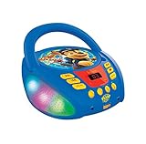 Lexibook RCD109PA Paw Patrol Bluetooth-CD-Player für Kinder-Tragbar, Lichteffekte, Mikrofonbuchse, Aux-In, Akku oder Netz, Mädchen, Jungen, Blau/Rot