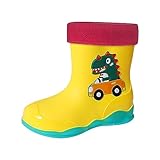 Regenstiefel für/große Kinder, und Mädchen, Dinosaurier-Kinder-Wasserschuhe, rutschfeste Dinosaurier-Regenschuhe für den Außenbereich Warme Schneestiefel Kinder (Yellow, 29 Little Child)