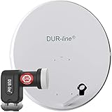 DUR-line MDA 90 Hellgrau - Digiatale 2 Teilnehmer Satellitenschüssel Komplett-Anlage mit +Ultra Twin - LNB [Camping, Astra 19,2°, DVB-S/S2, Full HD, 4K, 3D]