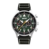 AVI-8 Herren 43.5mm Hawker Hurricane Carey Dual Time Merville Japanische Quarz-Fliegeruhr mit Lederarmband AV-4088-02