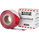 GRIP Evenbasics Absperrband rot-weiß gestreift | 500 m x 70 mm, nicht klebend | LDPE-Flatterband im praktischen Abrollkarton | Markierungsband für Gefahrenbereiche, Baustellenabsperrungen