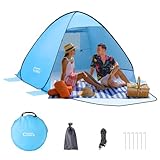 Strandmuschel Pop Up Strandzelt Automatisches Strand Camping Zelt 2-3 Personen UV-Schutz 50+ Extra Light Tragbar Sonnenschutz Zelt für Familien Camping Strand Garten (Blau, 2 Personen)