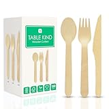 Table Kind 150 x Großpackung Besteck aus Holz, biologisch abbaubar, Messer, Gabeln, Löffel, perfekt für Geburtstagspartys, Camping, Picknicks oder Grillabende, Catering, Utensilien 17 cm