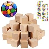 35 Stück 30x30x30mm Holzklötzchen zum Basteln,3cm Blanko Bastelklötzchen, Holzstücke für DIY & Handwerk, Holzwürfel,Holz Deko Holzrohlinge zum Bemalen Inkl. 2 Nummernaufkleber