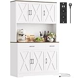 HOCSOK Küchenschrank 105x180 cm (BxH), Buffetschrank Weiß, Sideboard mit Steckdosen, Verstellbare Einlegeböden, Arbeitsplatten und 2 Schubladen, Vorratsschrank für Küche, Wohnzimmer, Esszimmer