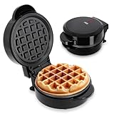 ADE Mini Waffeleisen | belgische Waffel runde Form | perfekt für eine Person, Party, Kindergeburtstag | hochwertige Antihaftbeschichtung | 550 W | schwarz