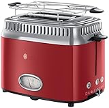 Russell Hobbs Toaster [für 2 Scheiben] Retro Edelstahl Rot (Countdown-Anzeige im Retrodesign, inkl. Brötchenaufsatz, 6 Bräunungsstufen + Auftau- & Aufwärmfunktion, 1300W) Vintage 21680-56