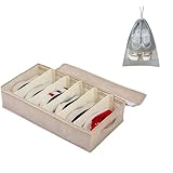 Platzsparende Schuhaufbewahrungsboxen für Schuhe, faltbar, 60 x 33 x 14 cm, für 6 Paar, Stoff mit verstärkten Griffen, Beige, 2 Stück