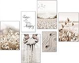 artpin® Moderne Poster Set - Bilder Wohnzimmer Deko Schlafzimmer - Pampas Gras Strand Bilderwand ohne Rahmen (4x A4 | 2x A5) W9