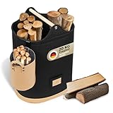 Warmholz Holzkorb für Kaminholz Groß mit Zündholzkorb [inkl. herausnehmbaren Lederboden] Kaminholzkorb Feuerholzkorb Brennholzkorb Kaminkorb Filzkorb | Korb Schwarz (Bundle)