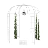 Relaxdays Rosenpavillon Metall, HBT: 269 x 211 x 211 cm, Rankhilfe Kletterpflanzen, Garten, Rankpavillon mit Haken, weiß