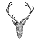 Hirschgeweih Hirschkopf Geweih 10-Ender in Silber, Metall-Optik 30 x 40 cm, Figur Skulptur Deko